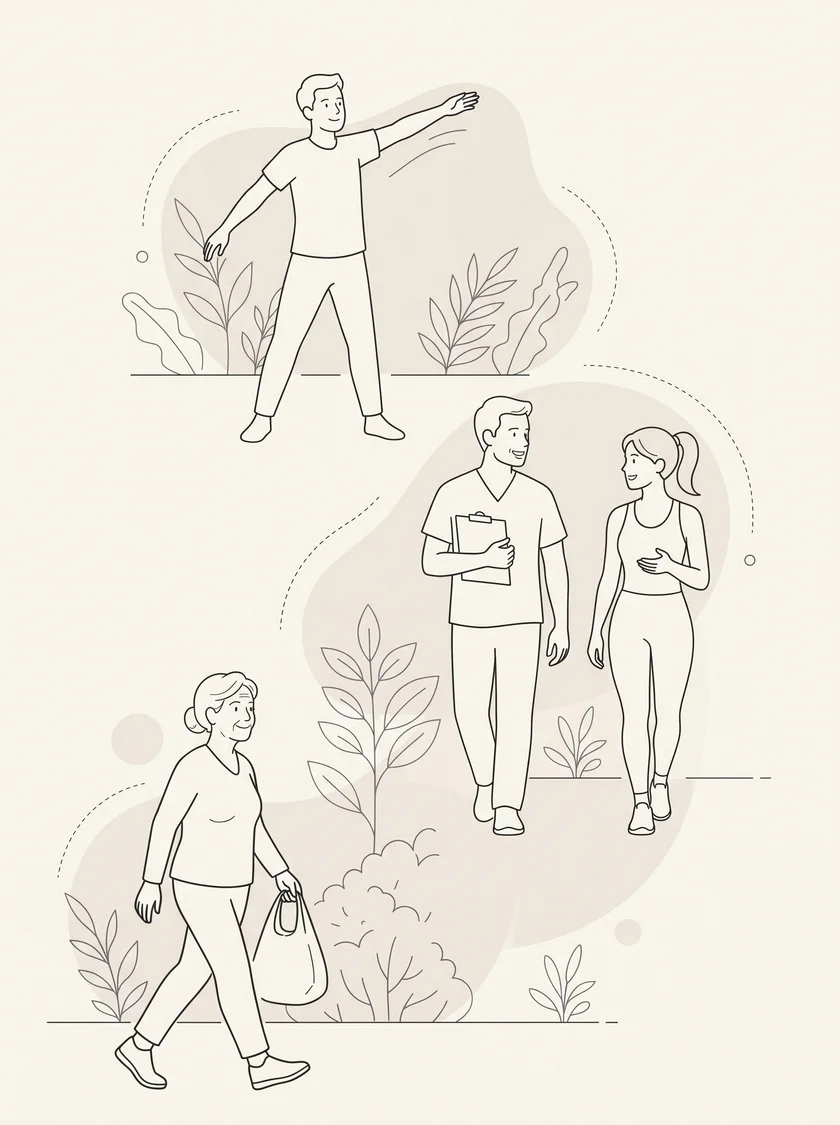 Ilustração: pessoas de diferentes idades ativas e em movimento